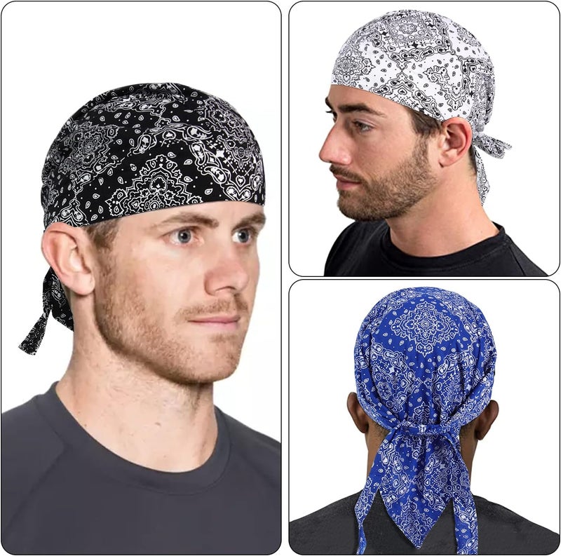 DOCILA 3 Pcs Do Rags for Men Skull Cap Bandana Hat Breathable Helmet Linner Beanie - Image 2
